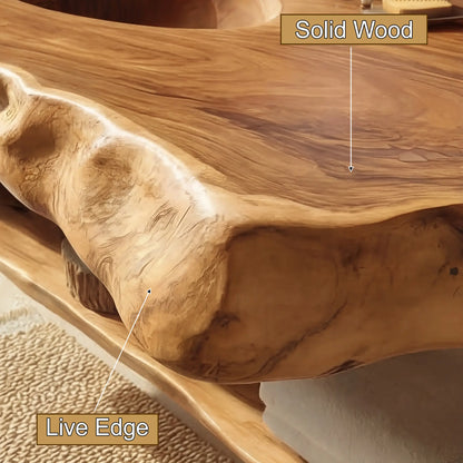 Zerune Live Edge Solid Wood Floating Bathroom Vanity with Integrated Sink and Open Storage Lynnsnail