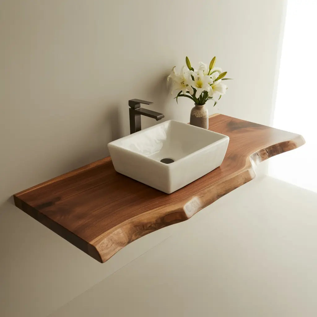 Live Edge Vanity Shelf | Solid Wood Floating Bathroom Countertop Lynnsnail