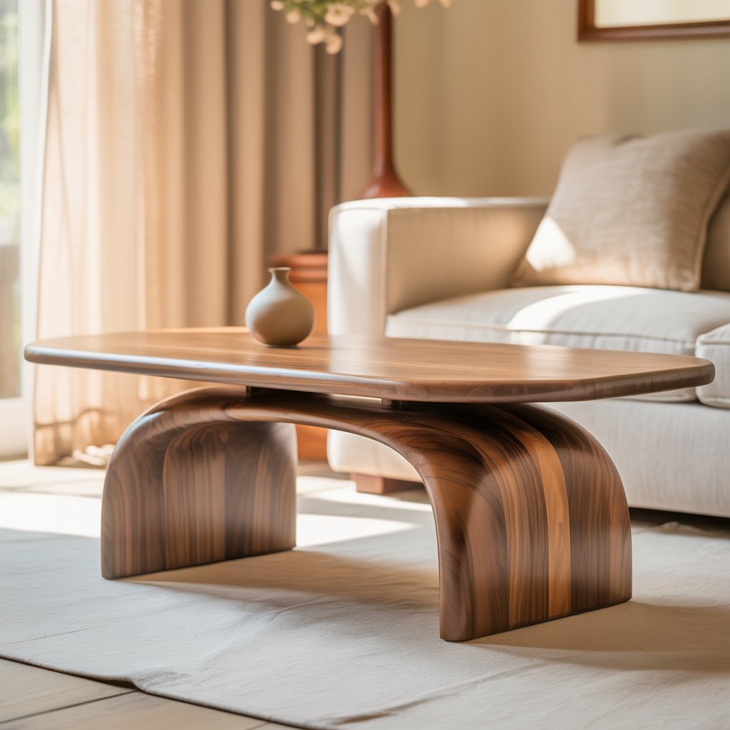Handcrafted Sculptural Solid Wood Coffee Table – Floating Dual Arch Design for Modern Living Spaces Lynnsnail
