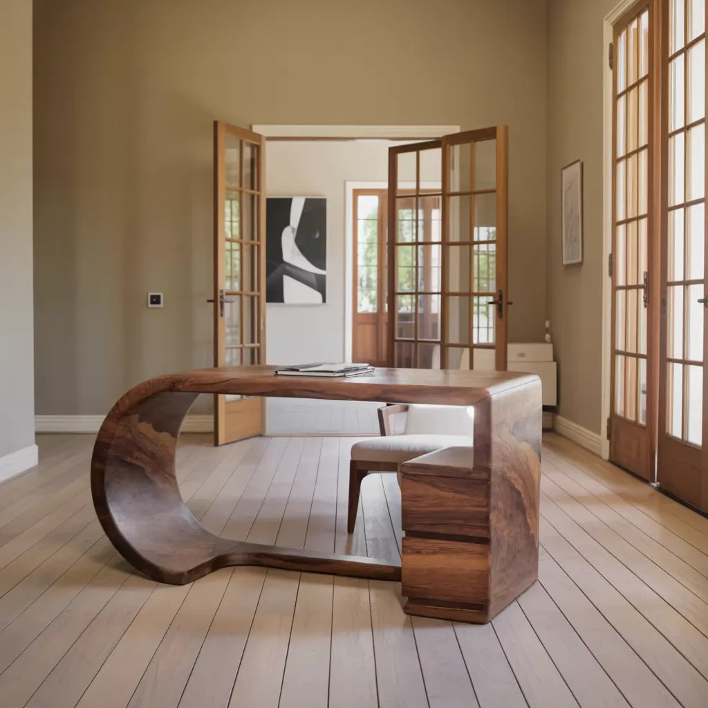 Curved Sculptural Desk With Fluid Form For Home Office And Studio Lynnsnail