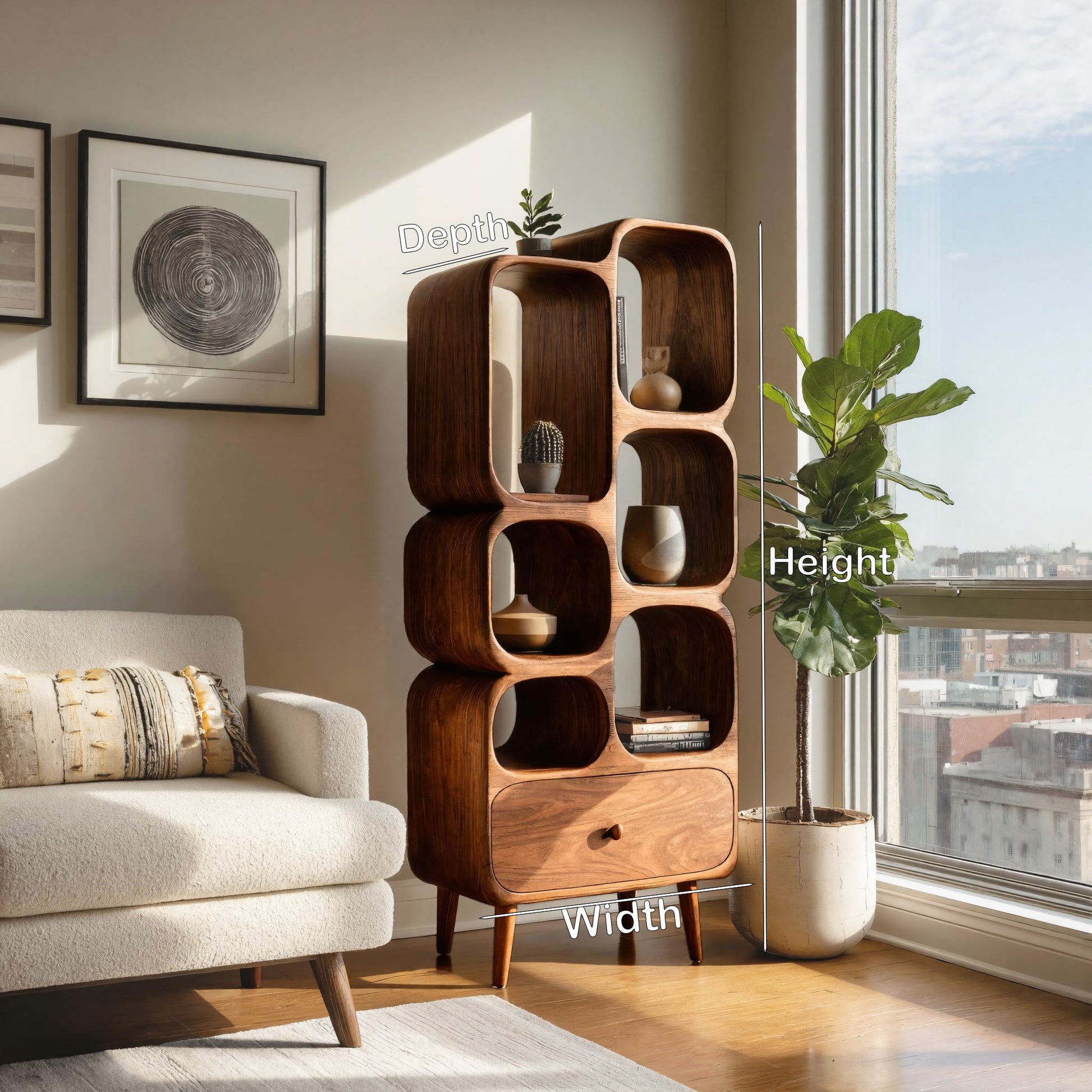 Modern Wood Bookshelf With Open Compartments For Living Decor Lynnsnail