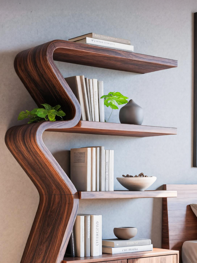 Modern Zigzag Bookshelf With Cabinet For Living Room Or Office Lynnsnail