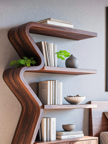 Modern Zigzag Bookshelf With Cabinet For Living Room Or Office Lynnsnail