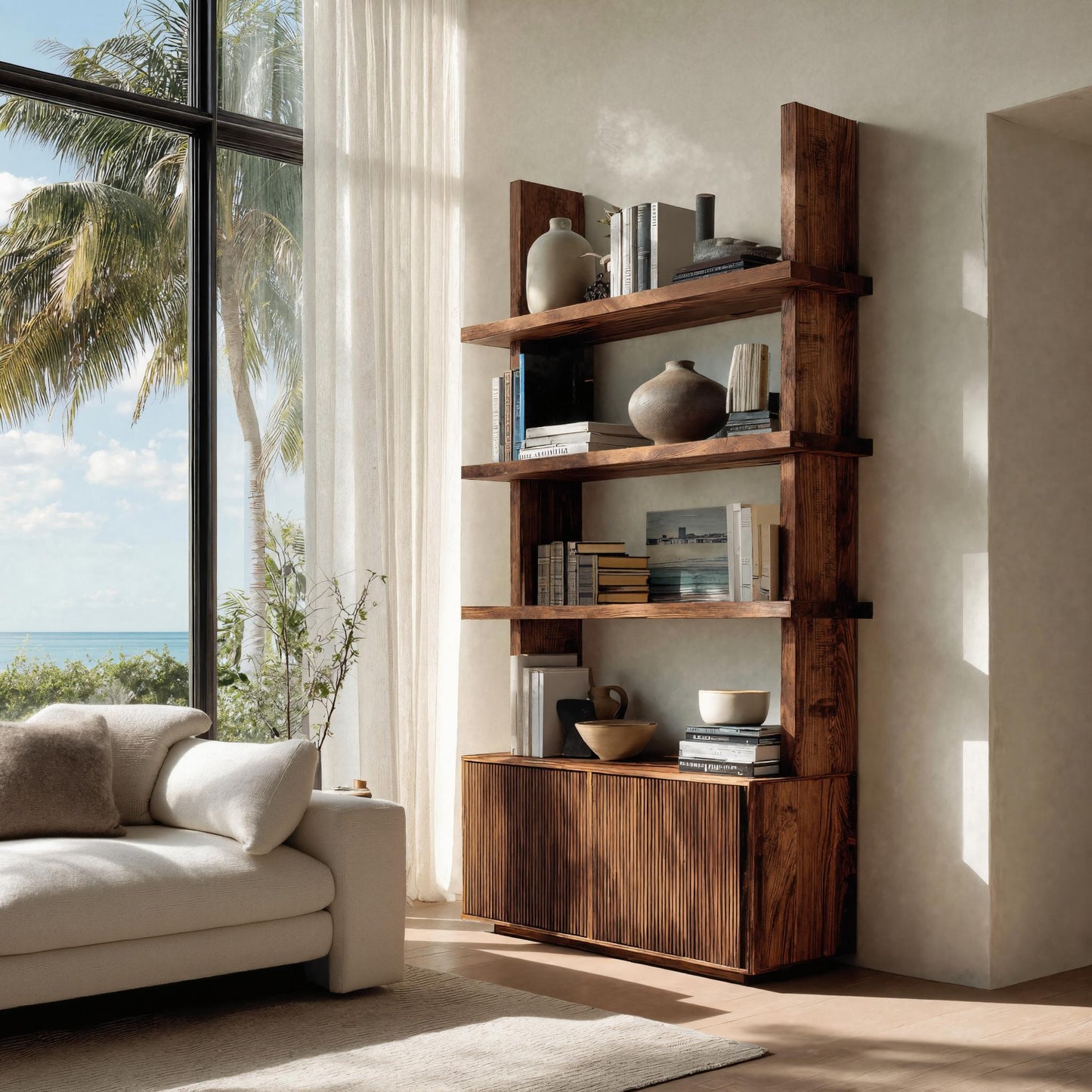 Contemporary Fluted Wood Bookshelf For Living Decor Lynnsnail