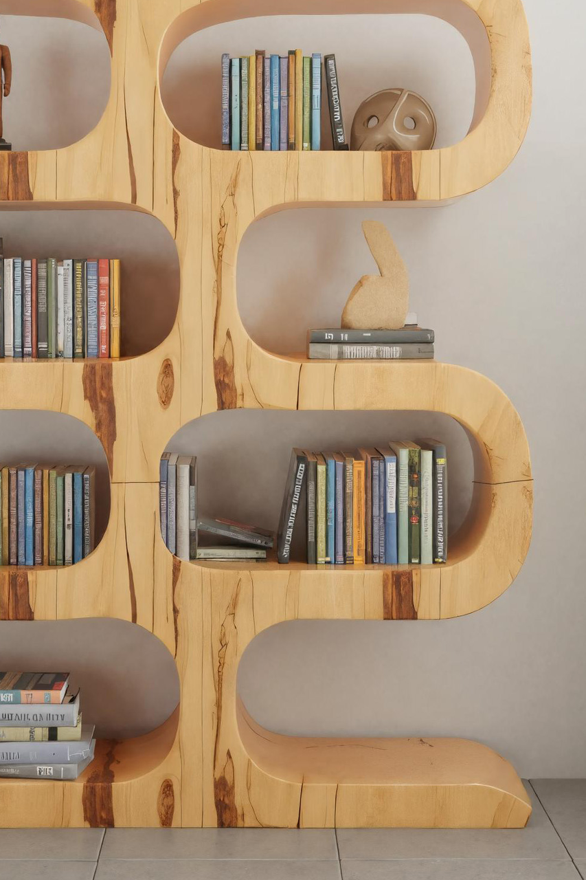 Modern Curved Bookshelf For Japandi Or Minimalist Living Room Lynnsnail