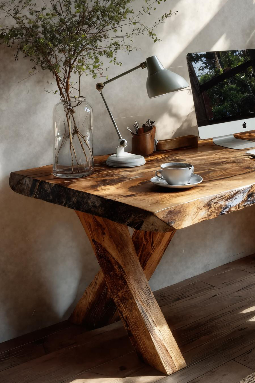 Rustic Live Edge Desk With X Legs For Home Office Lynnsnail