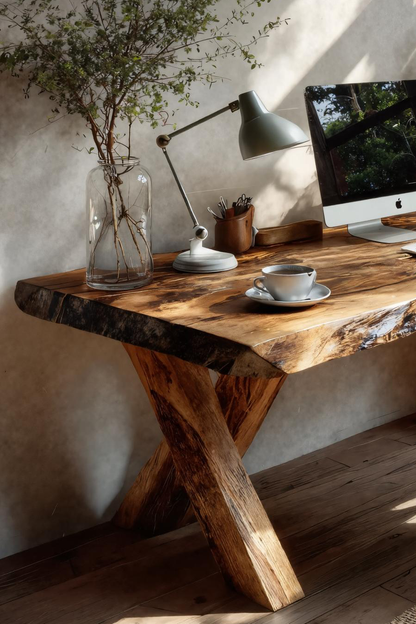 Rustic Live Edge Desk With X Legs For Home Office Lynnsnail