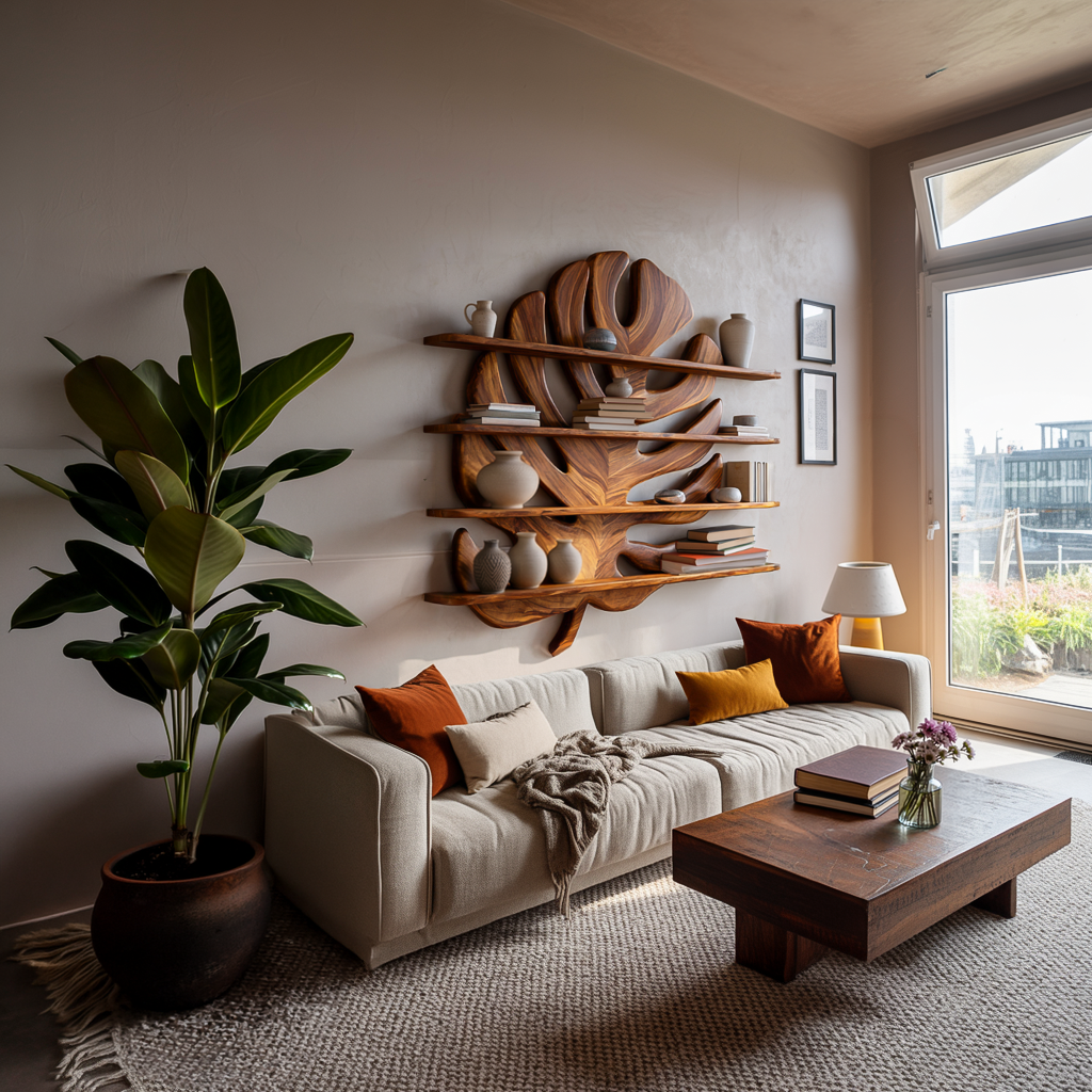 Modern Wooden Tropical Monstera Leaf Floating Bookshelf For Office Lynnsnail