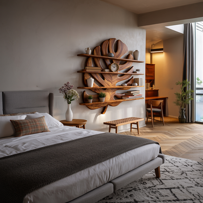 Modern Wooden Tropical Monstera Leaf Floating Bookshelf For Office Lynnsnail