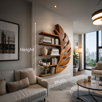 Contemporary Wooden Leaf Shape Floating Bookshelf For Home Decor Lynnsnail