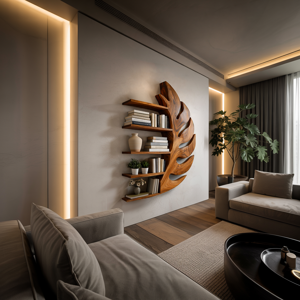 Contemporary Wooden Leaf Shape Floating Bookshelf For Home Decor Lynnsnail