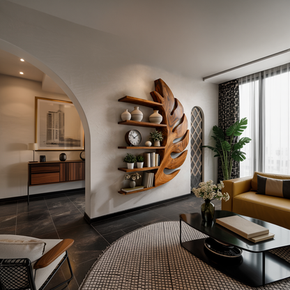 Contemporary Wooden Leaf Shape Floating Bookshelf For Home Decor Lynnsnail
