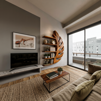 Contemporary Wooden Leaf Shape Floating Bookshelf For Home Decor Lynnsnail