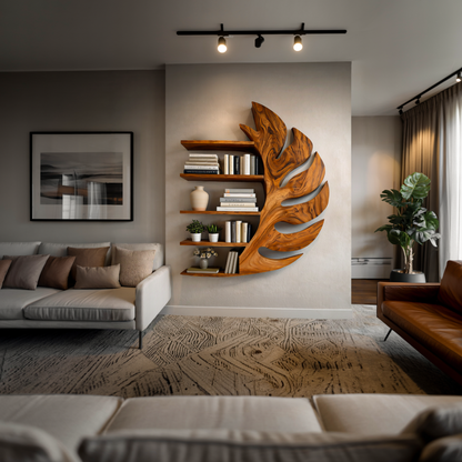Contemporary Wooden Leaf Shape Floating Bookshelf For Home Decor Lynnsnail