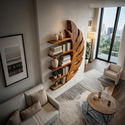 Contemporary Wooden Leaf Shape Floating Bookshelf For Home Decor Lynnsnail