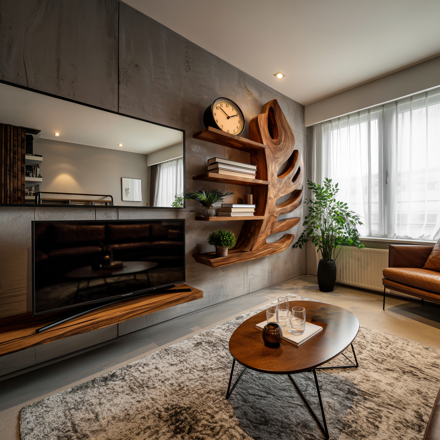 Organic Wooden Botanical Leaf Floating Bookshelf For Living Furniture Lynnsnail