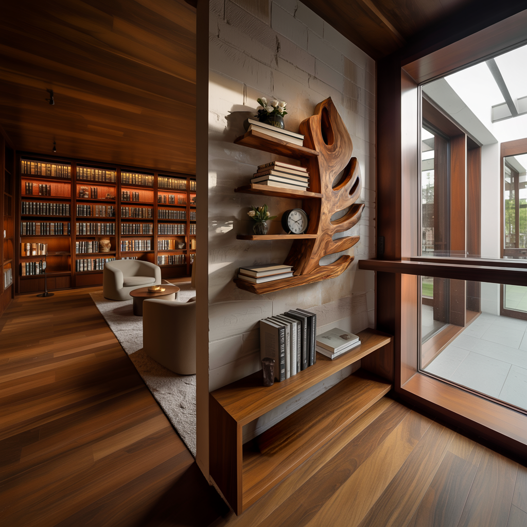 Organic Wooden Botanical Leaf Floating Bookshelf For Living Furniture Lynnsnail