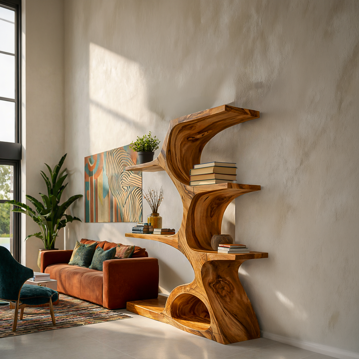 Artistic Curved Bookshelf For Contemporary Home Lynnsnail