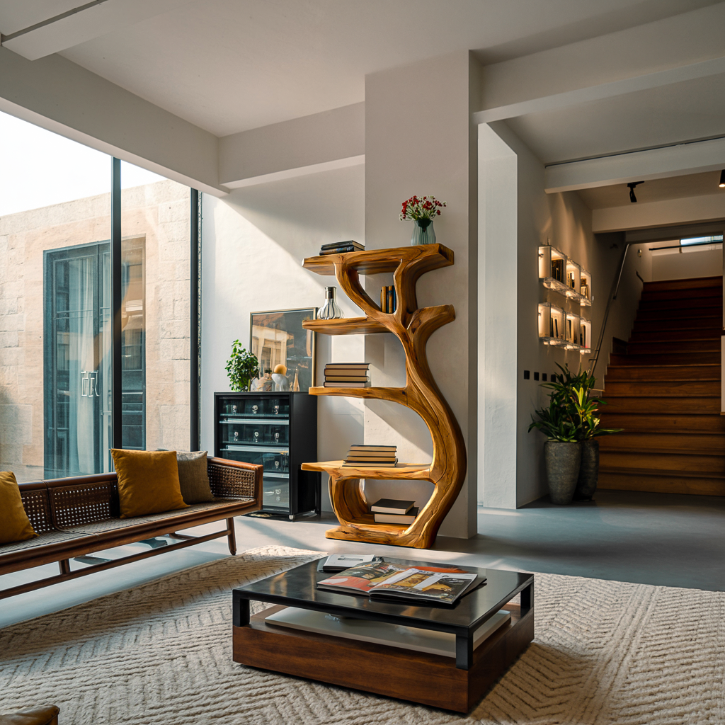 Modern Wooden Branch Tree Bookshelf For Living Room Lynnsnail