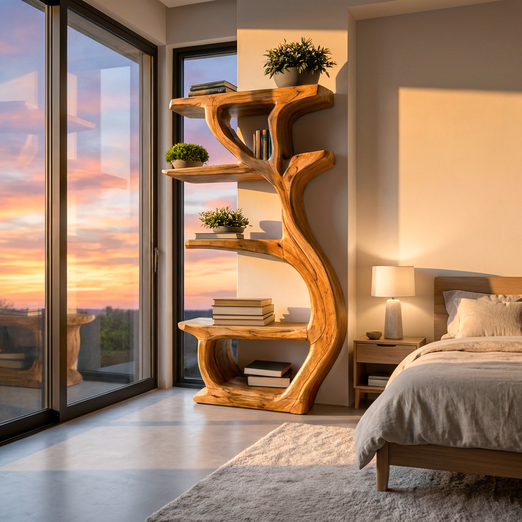 Modern Wooden Branch Tree Bookshelf For Living Room Lynnsnail