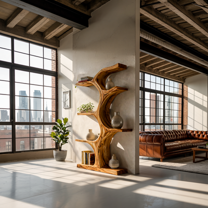 Organic Wooden Bookshelf With Branch Form For Living Room Lynnsnail