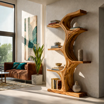 Organic Wooden Bookshelf With Branch Form For Living Room Lynnsnail