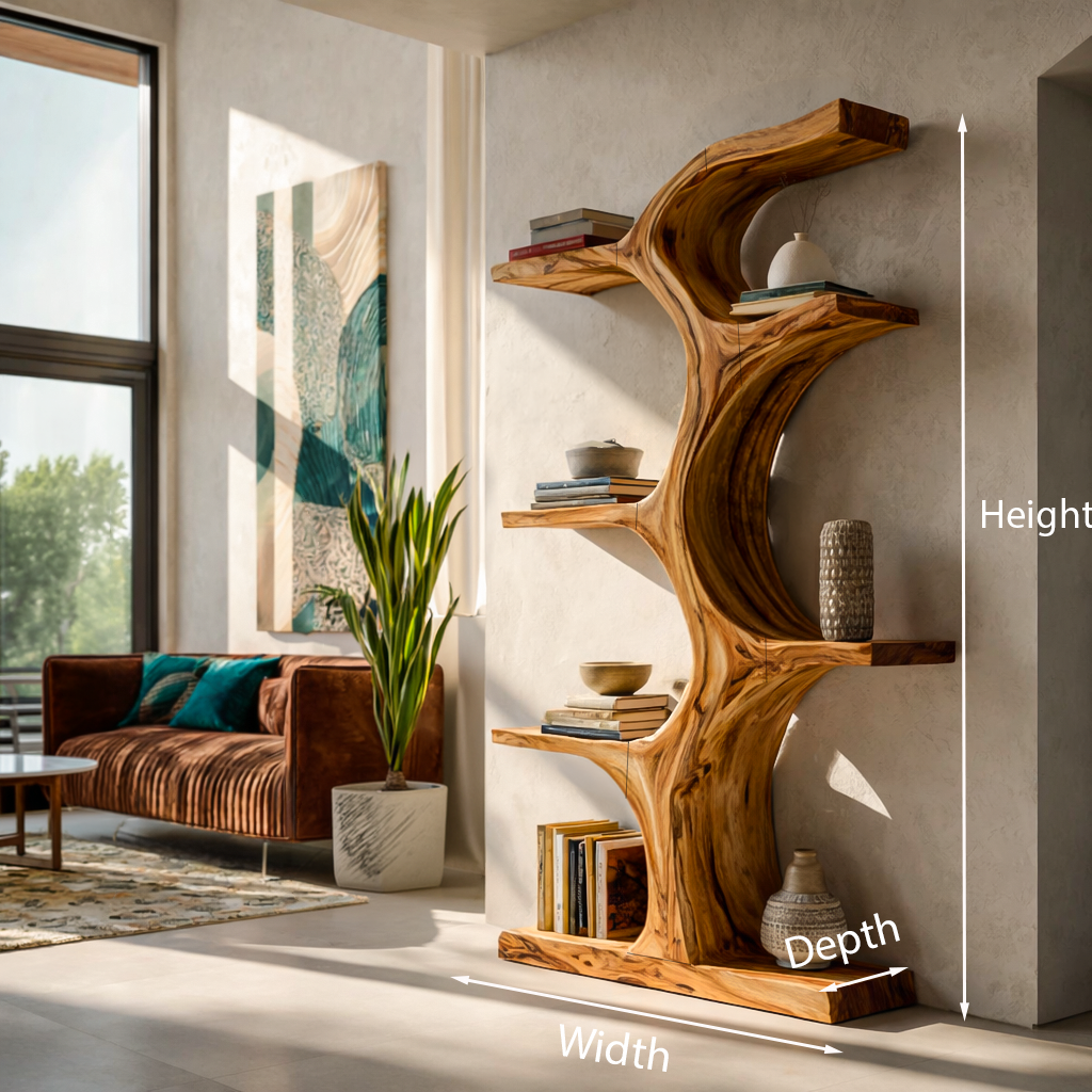 Organic Wooden Bookshelf With Branch Form For Living Room Lynnsnail