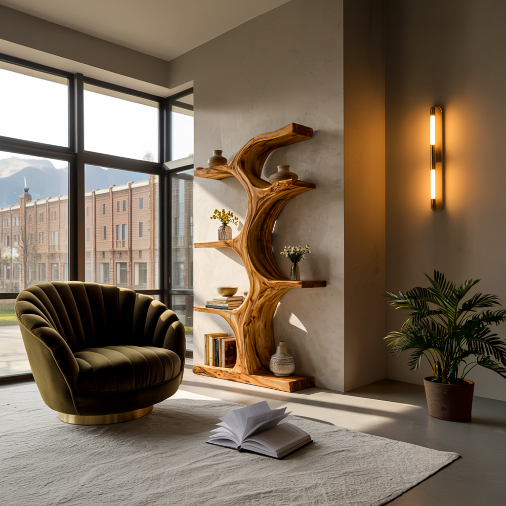 Organic Wooden Bookshelf With Branch Form For Living Room Lynnsnail