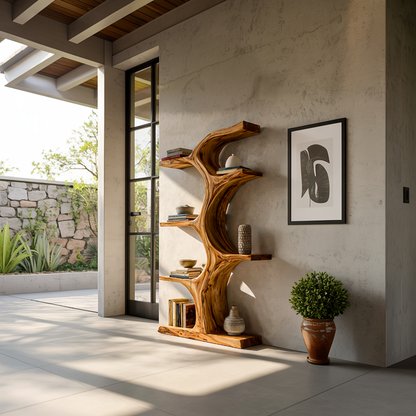 Organic Wooden Bookshelf With Branch Form For Living Room Lynnsnail