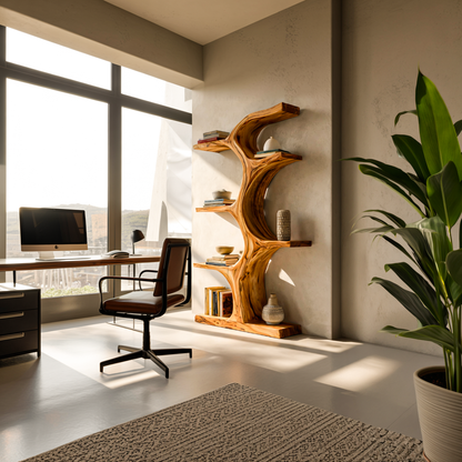 Organic Wooden Bookshelf With Branch Form For Living Room Lynnsnail