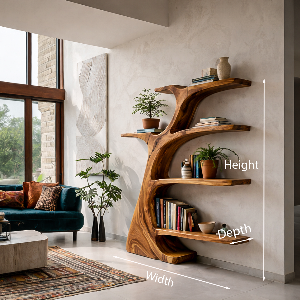 Rustic Wooden Curved Bookshelf Tree Design For Living Room Lynnsnail