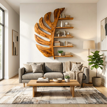 Artistic Wooden Leaf Statement Wall Bookshelf For Elegant Interiors Lynnsnail