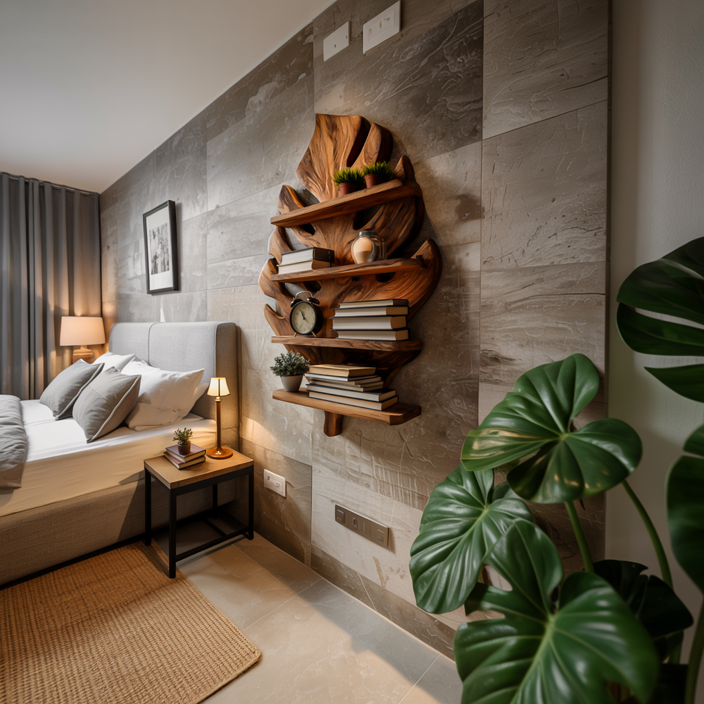 Wooden Tropical Leaf Wall Bookshelf For Living Room Lynnsnail