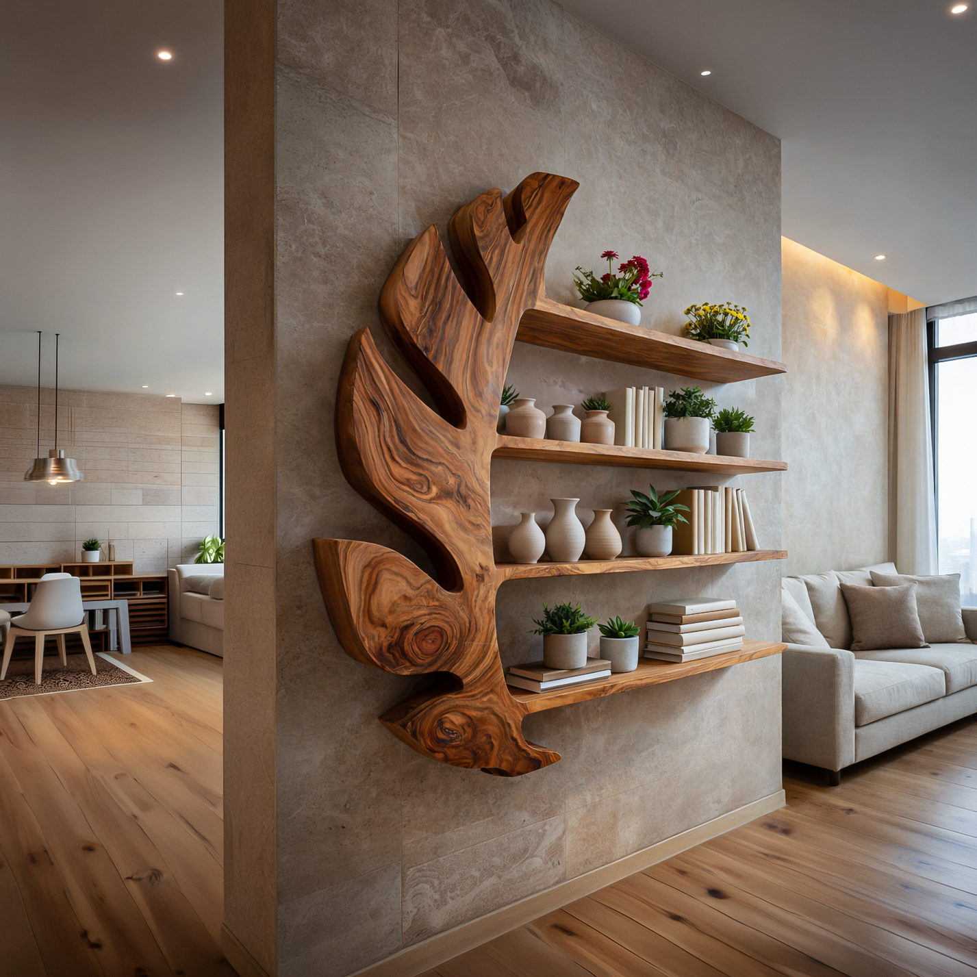 Organic Wooden Leaf Floating Bookshelf For Modern Home Lynnsnail
