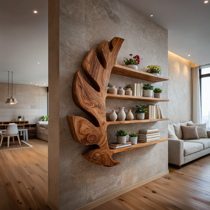 Organic Wooden Leaf Floating Bookshelf For Modern Home Lynnsnail