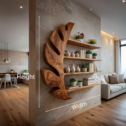 Organic Wooden Leaf Floating Bookshelf For Modern Home Lynnsnail