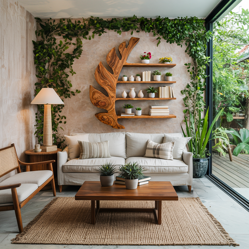 Organic Wooden Leaf Floating Bookshelf For Modern Home Lynnsnail
