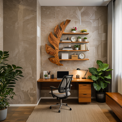 Organic Wooden Leaf Floating Bookshelf For Modern Home Lynnsnail