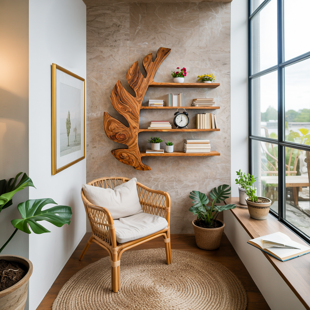 Organic Wooden Leaf Floating Bookshelf For Modern Home Lynnsnail