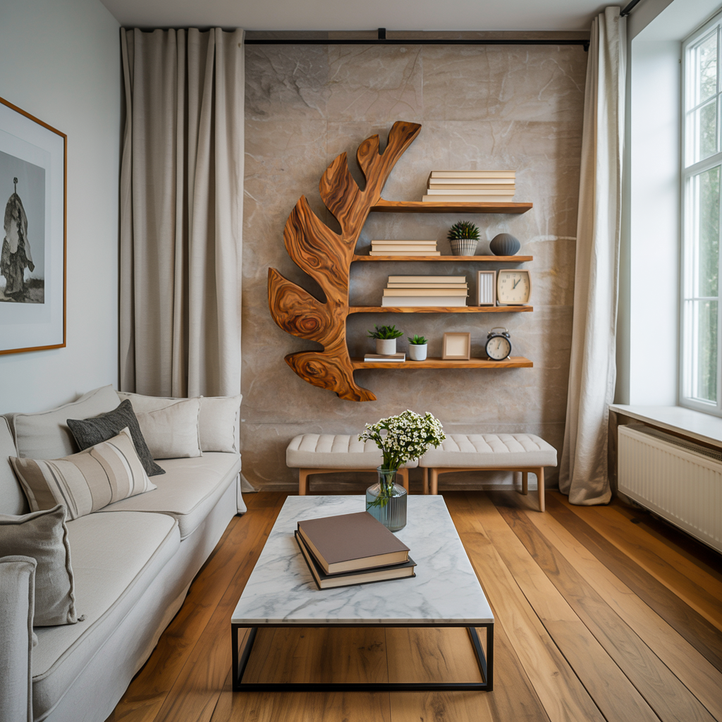 Organic Wooden Leaf Floating Bookshelf For Modern Home Lynnsnail