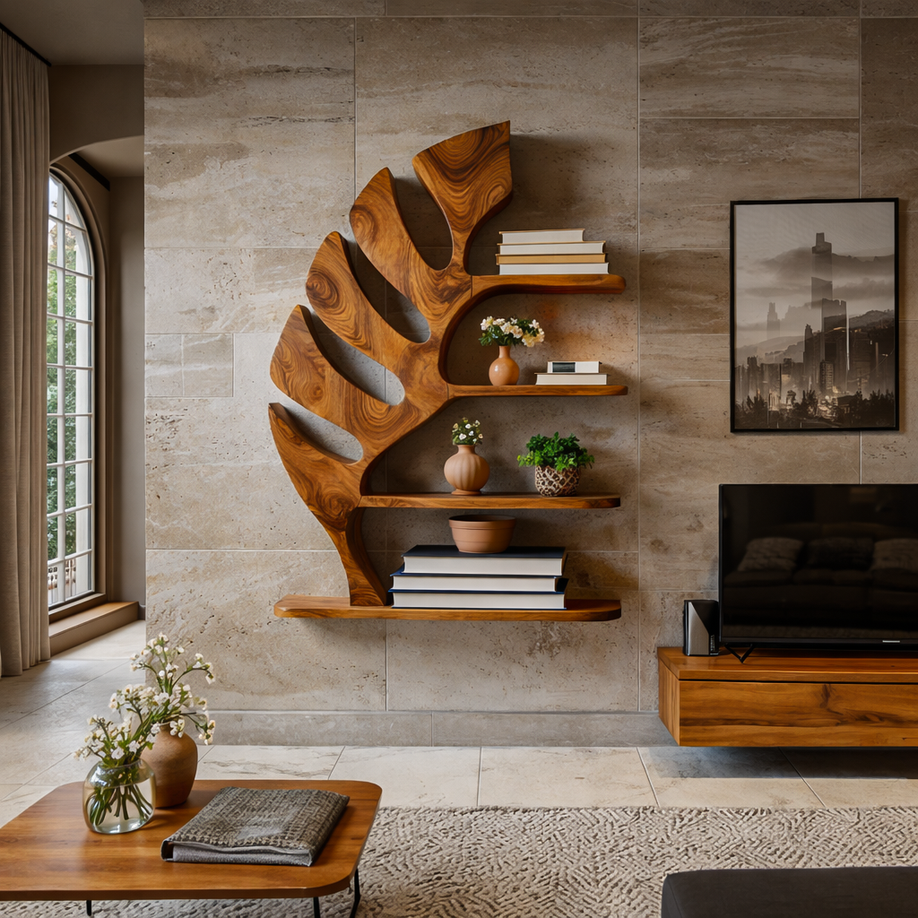 Organic Wooden Leaf Bookshelf For Books Plants And Decorative Objects Lynnsnail