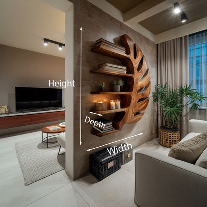 Sculptural Wood Monstera Leaf Bookshelf For Contemporary Interior Lynnsnail