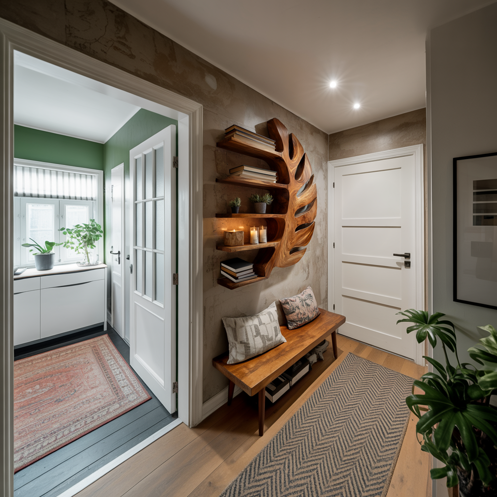 Sculptural Wood Monstera Leaf Bookshelf For Contemporary Interior Lynnsnail