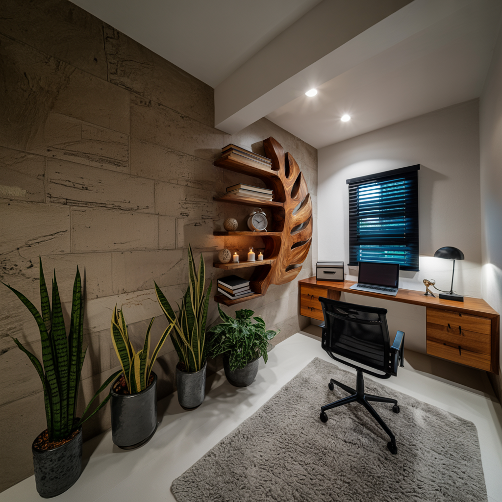 Sculptural Wood Monstera Leaf Bookshelf For Contemporary Interior Lynnsnail