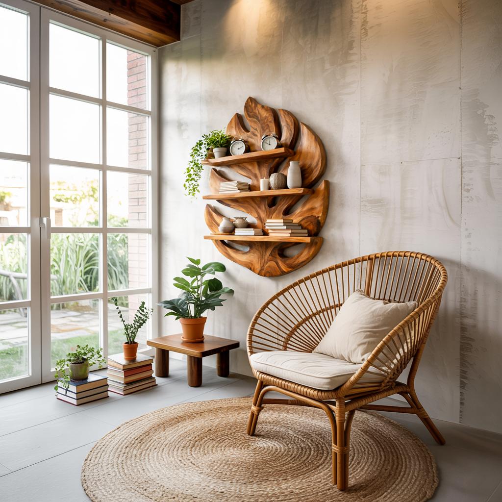 Monstera Leaf Wooden Bookshelf for Living Wall Decor Lynnsnail