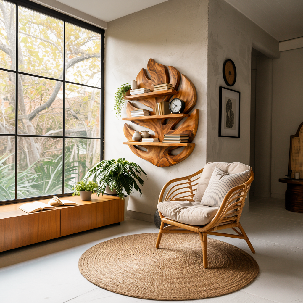 Monstera Leaf Wooden Bookshelf for Living Wall Decor Lynnsnail