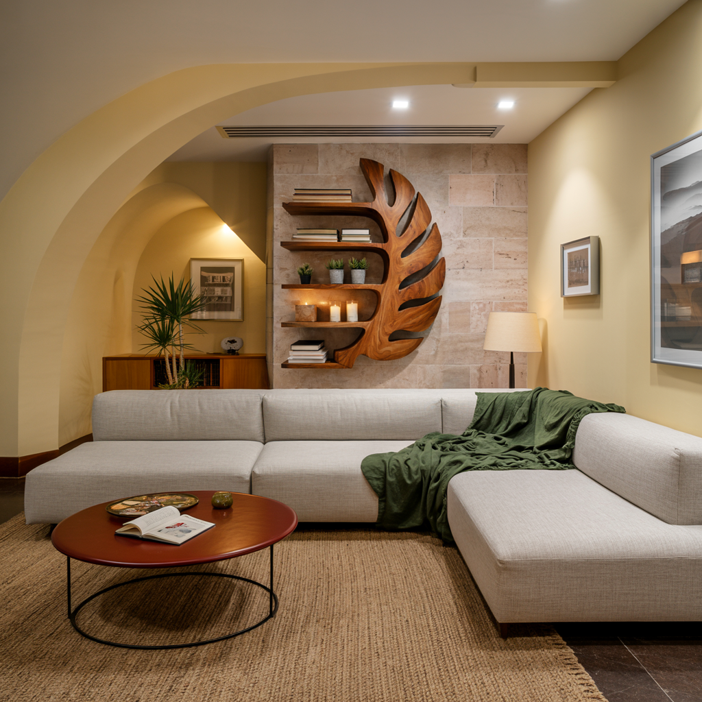 Sculptural Wood Monstera Leaf Bookshelf For Contemporary Interior Lynnsnail