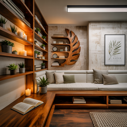 Sculptural Wood Monstera Leaf Bookshelf For Contemporary Interior Lynnsnail