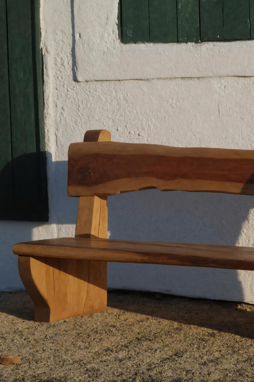 Rustic Organic Bench With Sculptural Armrest For Garden Or Entryway Lynnsnail