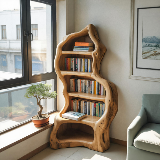 Organic Live Edge Bookshelf For Rustic Living Room Or Office Lynnsnail